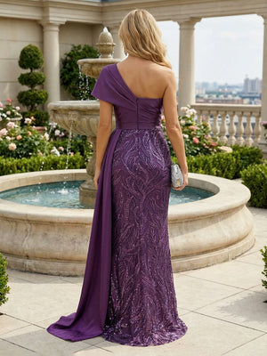 Mother of the Bride & Groom Dress One Shoulder Corset Pleats Ruffles Satin