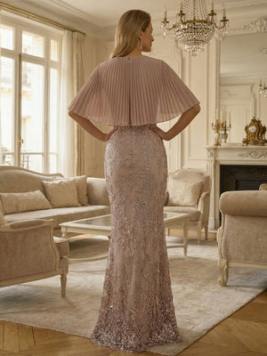 Scoop Neck Lace Appliques Mermaid Floor Length Mother of the Bride Dresses