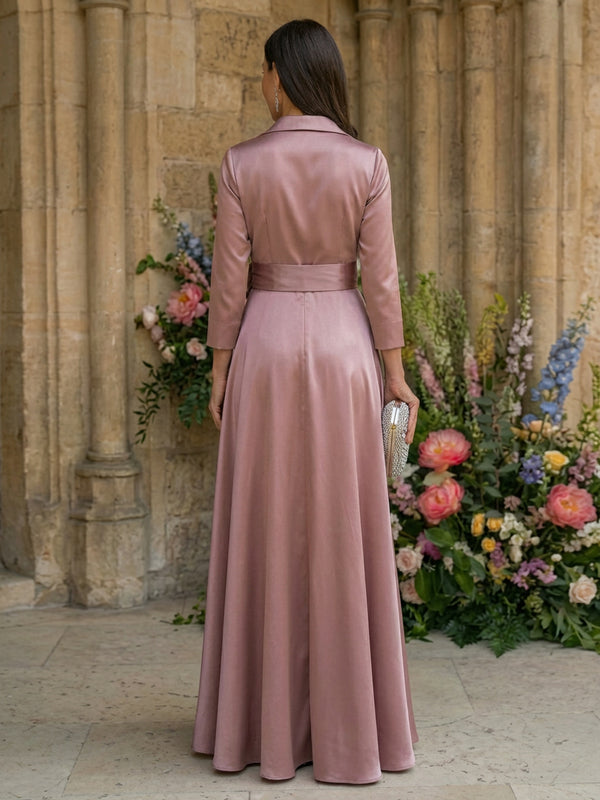 Satin A Line V Neck Floor Length Mother of the Bride Dresses
