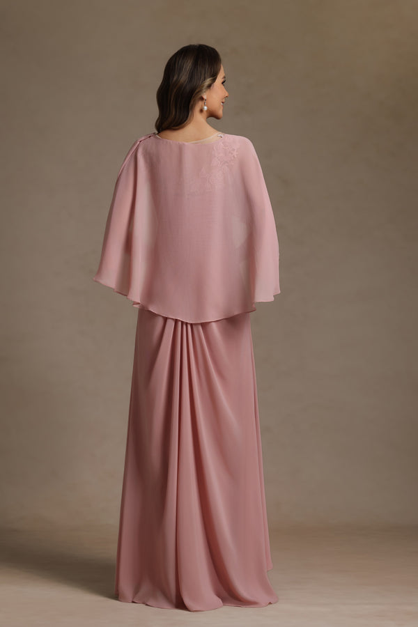 Chiffon Scoop Neck Lace Appliques Mother of the Bride Dresses with Cape
