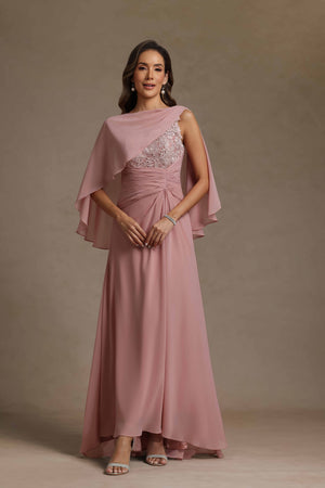 Chiffon Scoop Neck Lace Appliques Mother of the Bride Dresses with Cape