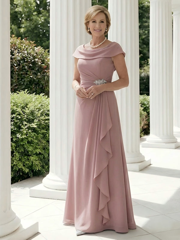 Chiffon Scoop Neck Ruffles Mother of the Bride Dresses