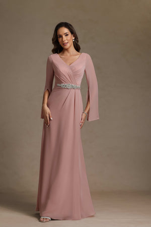 Chiffon Pleated V Neck Ruffles Mother of the Bride Dresses