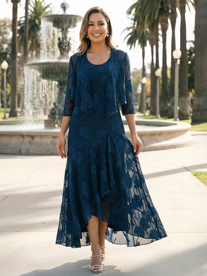 Floral Round Neck Mother of the Bride Dresses with Jacket