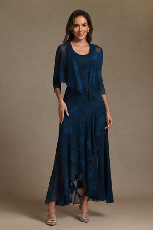 Floral Round Neck Mother of the Bride Dresses with Jacket