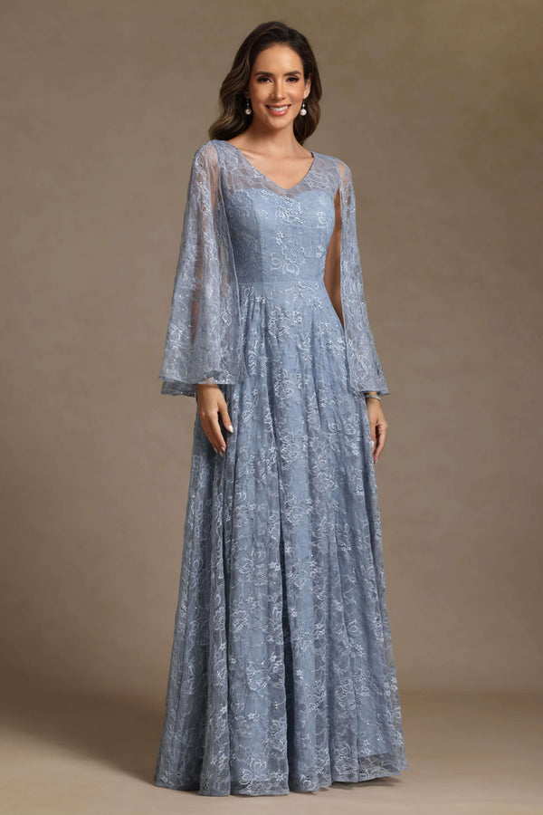 Lace Appliques V Neck Pleated Mother of the Bride Dresses