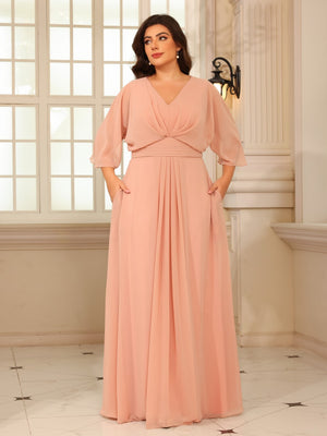 A Line V Neck Chiffon Pleated Mother of the Bride Dresses