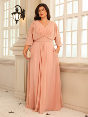 A Line V Neck Chiffon Pleated Mother of the Bride Dresses