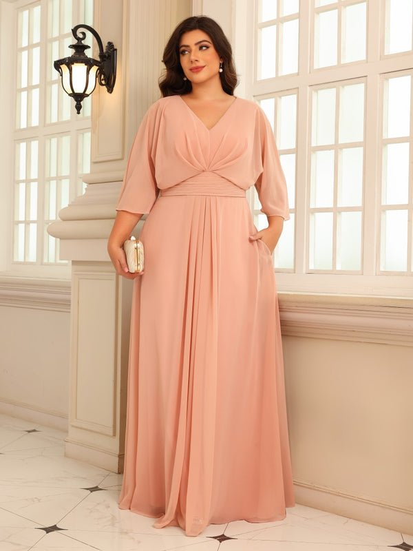 A Line V Neck Chiffon Pleated Mother of the Bride Dresses
