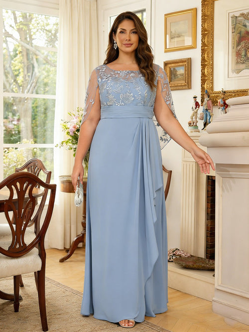 Lace Appliques Scoop Neck Chiffon Mother of the Bride Dresses