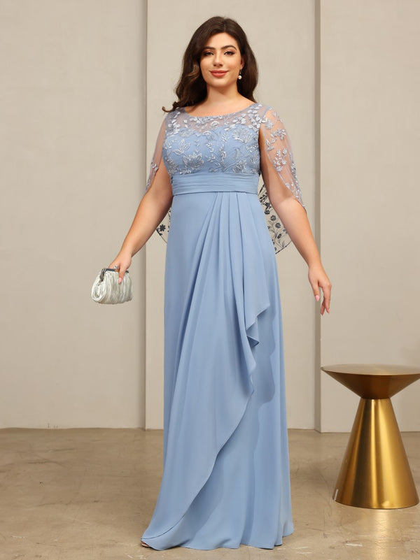 Lace Appliques Scoop Neck Chiffon Mother of the Bride Dresses