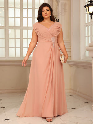 A Line V Neck Floor Length Chiffon Mother of the Bride Dresses