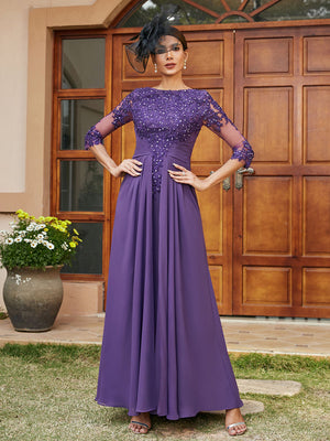 Scoop Neck Lace Appliques Chiffon Mother of the Bride Dresses