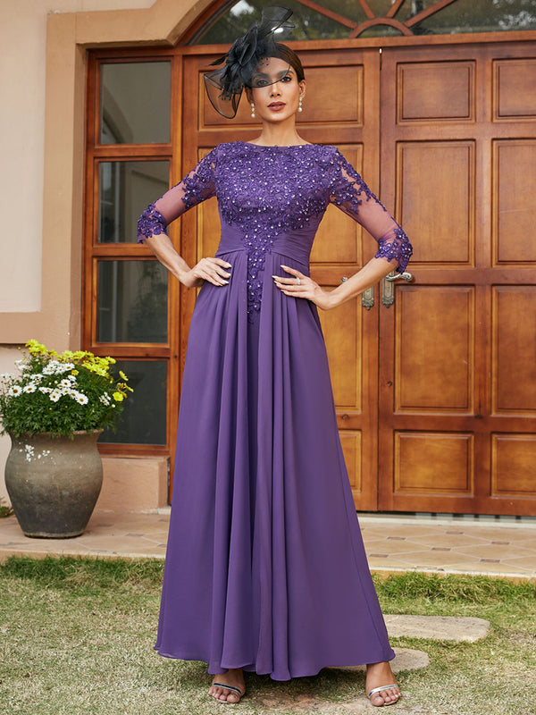 Scoop Neck Lace Appliques Chiffon Mother of the Bride Dresses