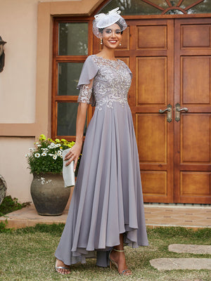 Chiffon Cape Sleeves Lace Appliques Mother of the Bride Dresses
