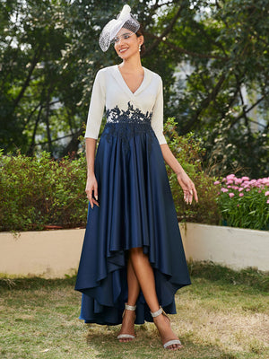 3/4 Sleeves Lace Appliques A Line Satin Mother of the Bride Dresses