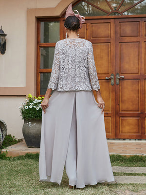 Lace Appliques Chiffon Mother of the Bride & Groom Pantsuit