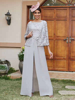 Lace Appliques Chiffon Mother of the Bride & Groom Pantsuit