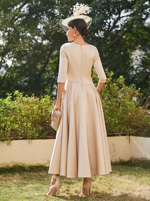 Satin 3/4 Sleeves Mother of the Bride Dresses with Pleats