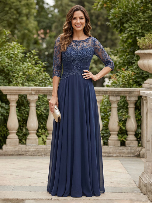 Lace Appliques A Line Chiffon Mother of the Bride Dresses