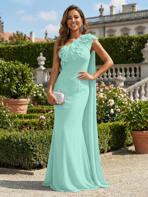 Chiffon Mermaid One Shoulder Formal Dresses with Scarf