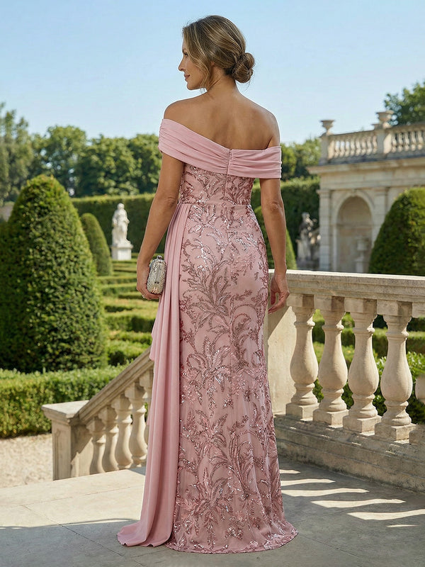 Off Shoulder Lace Appliques Mother of the Bride Dresses with Ruffles