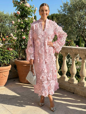 Floral Lace Appliques V Neck Pleated Mother of the Bride Dresses with 3D Flowers