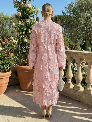 Floral Lace Appliques V Neck Pleated Mother of the Bride Dresses with 3D Flowers