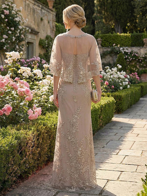 Lace Appliques Mermaid Scoop Neck Floor Length Mother of the Bride Dresses