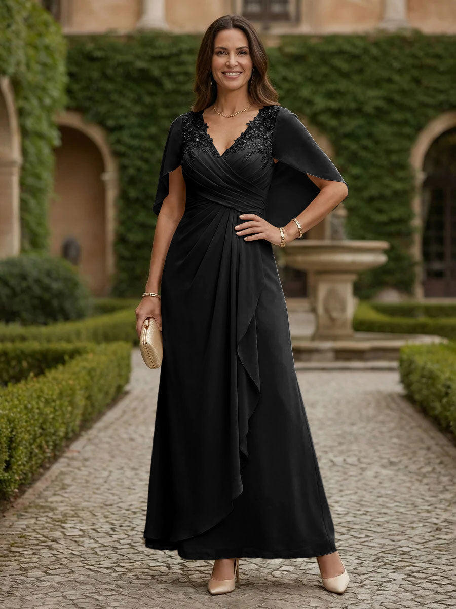 Chiffon A Line V Neck Tea Length Mother of the Bride Dresses