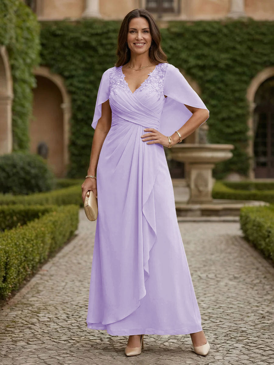 Chiffon A Line V Neck Tea Length Mother of the Bride Dresses