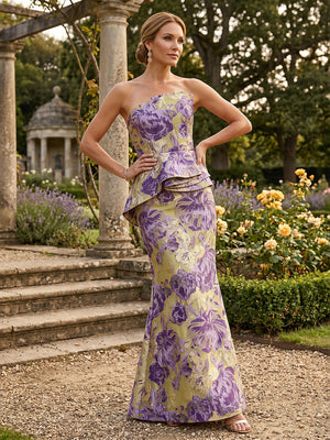 Jacquard Mermaid Strapless Simple Mother of the Bride Dresses