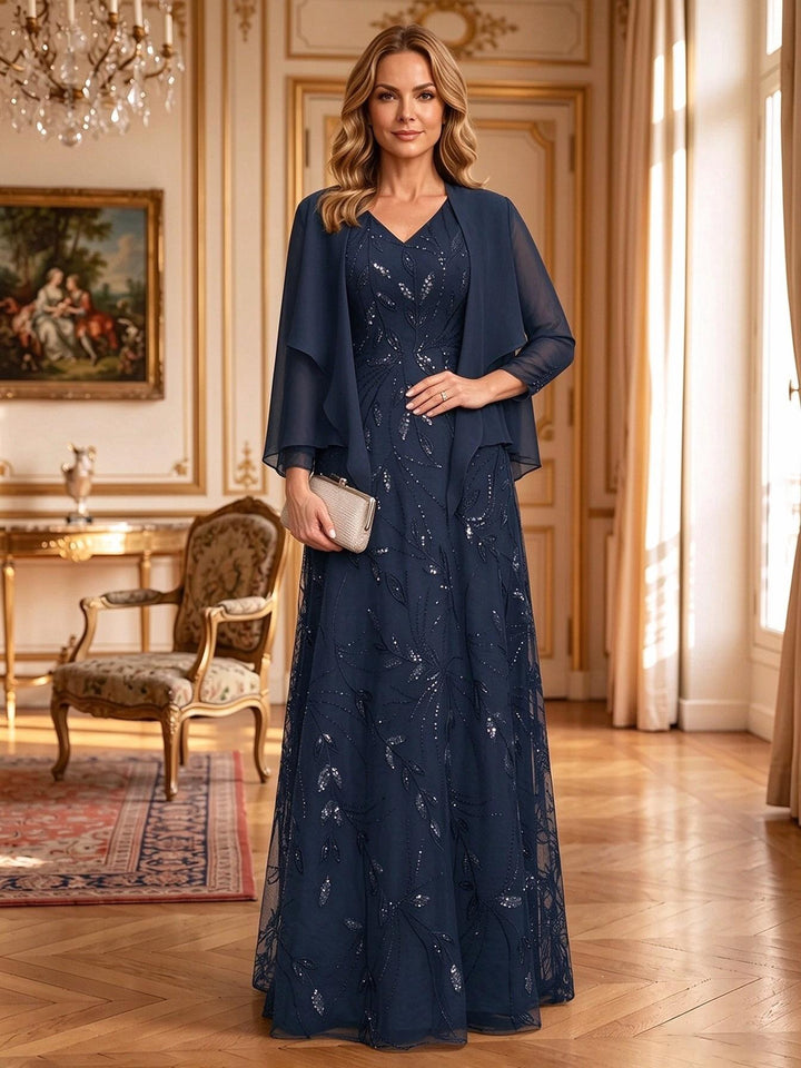 Chiffon Mermaid V Neck Lace Appliques Ruched Mother of the Bride Dresses