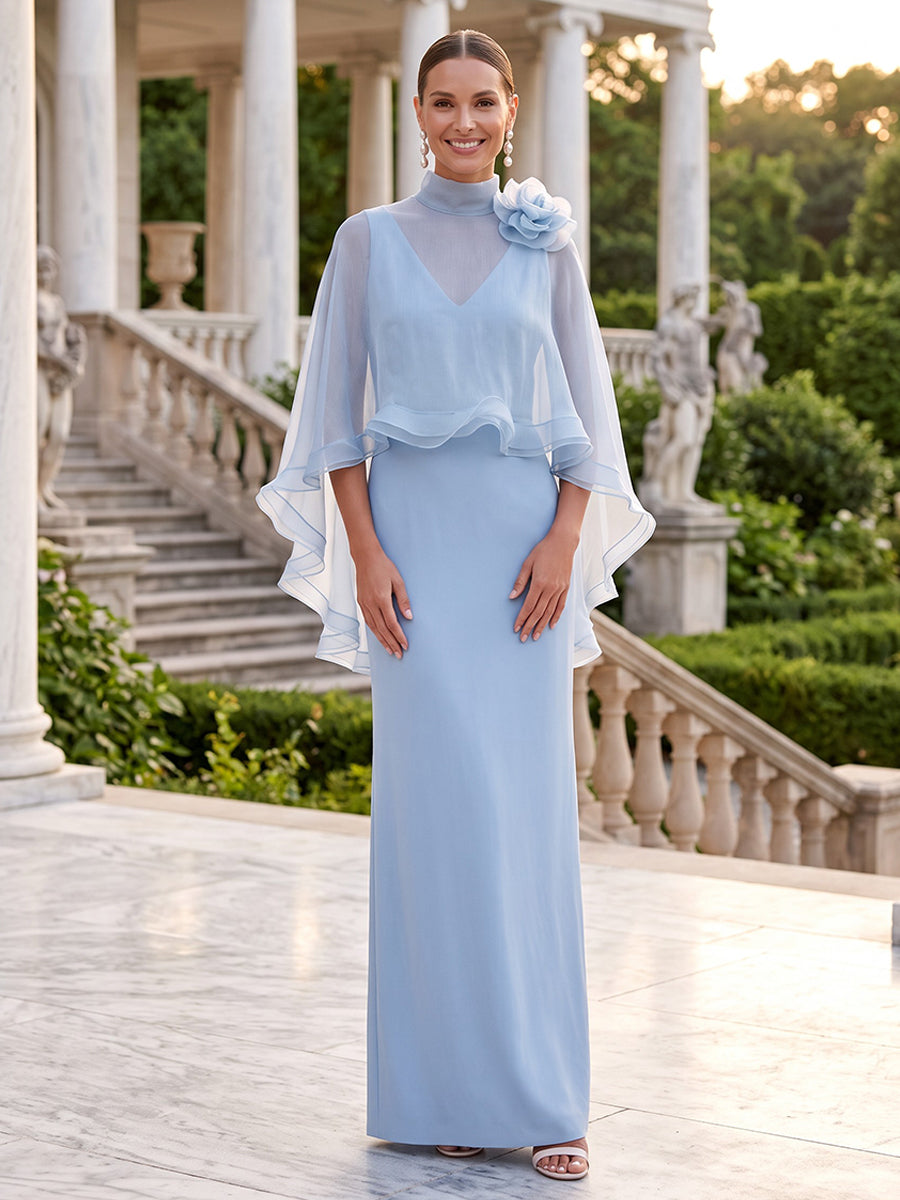 Chiffon A Line V Neck 3D Flowers Ruffles Mother of the Bride Dresses