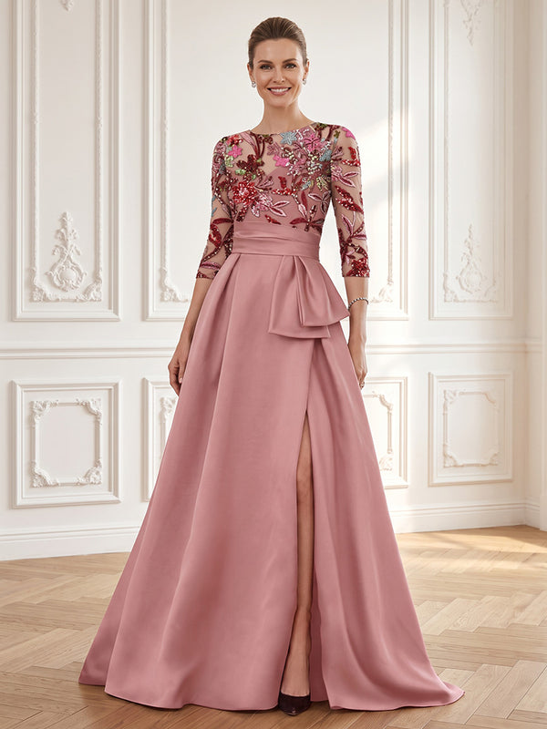 Satin A Line Jewel Neck Ruched Waist  Mother of the Bride Dresses