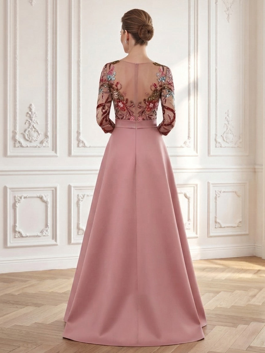 Satin A Line Jewel Neck Ruched Waist  Mother of the Bride Dresses