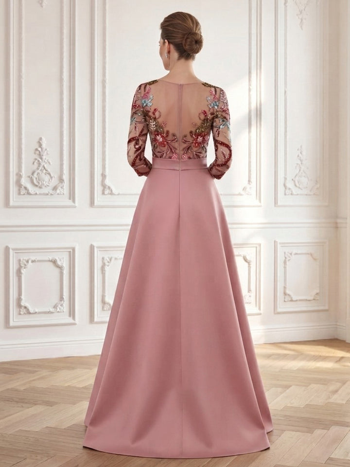 Satin A Line Jewel Neck Ruched Waist  Mother of the Bride Dresses
