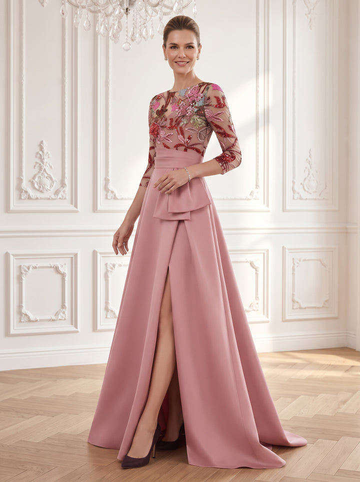 Satin A Line Jewel Neck Ruched Waist  Mother of the Bride Dresses