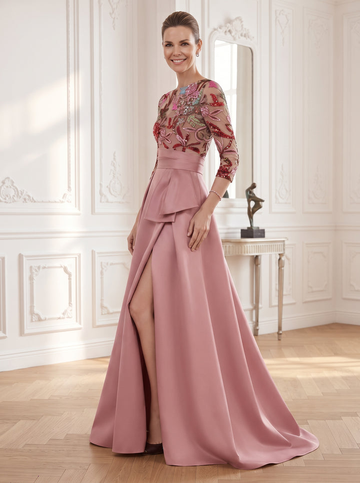 Satin A Line Jewel Neck Ruched Waist  Mother of the Bride Dresses
