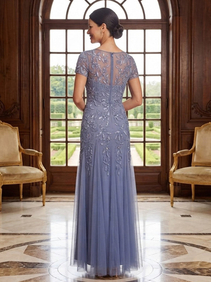 Sequin Embroidery A Line Jewel Neck Lace Appliques Tulle Mother of the Bride Dresses