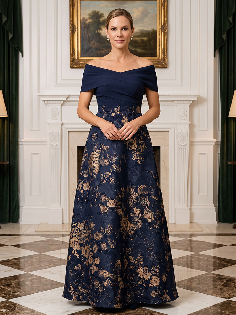 Jacquard A Line Off the Shoulder Cross Ruched Bodice  Mother of the Bride Dresses