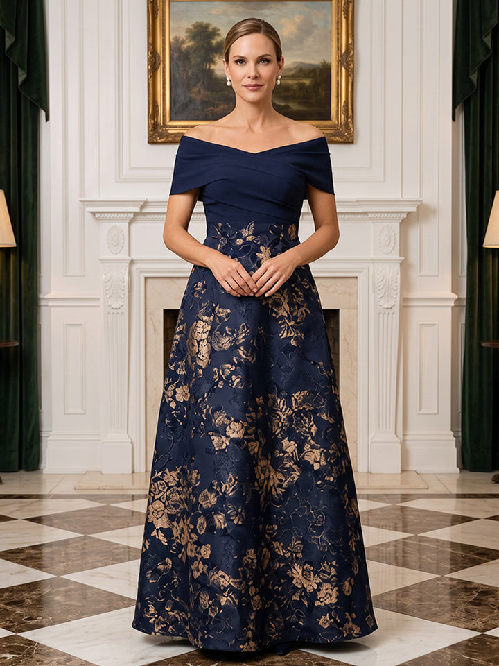 Jacquard A Line Off the Shoulder Cross Ruched Bodice  Mother of the Bride Dresses