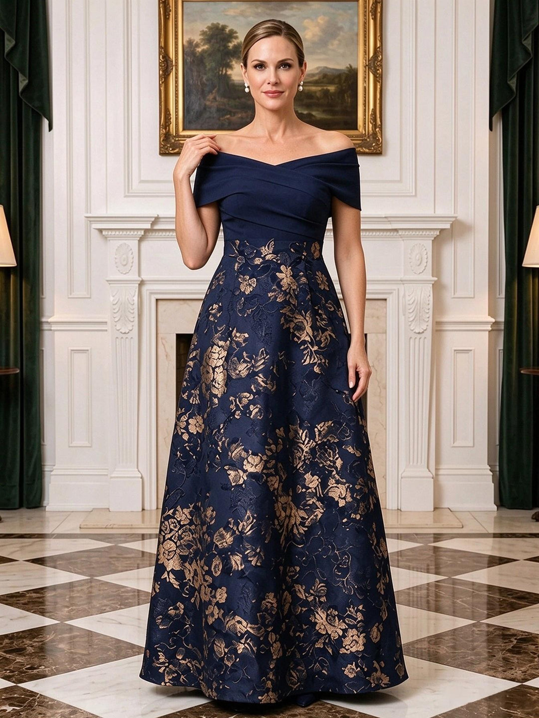 Jacquard A Line Off the Shoulder Cross Ruched Bodice  Mother of the Bride Dresses