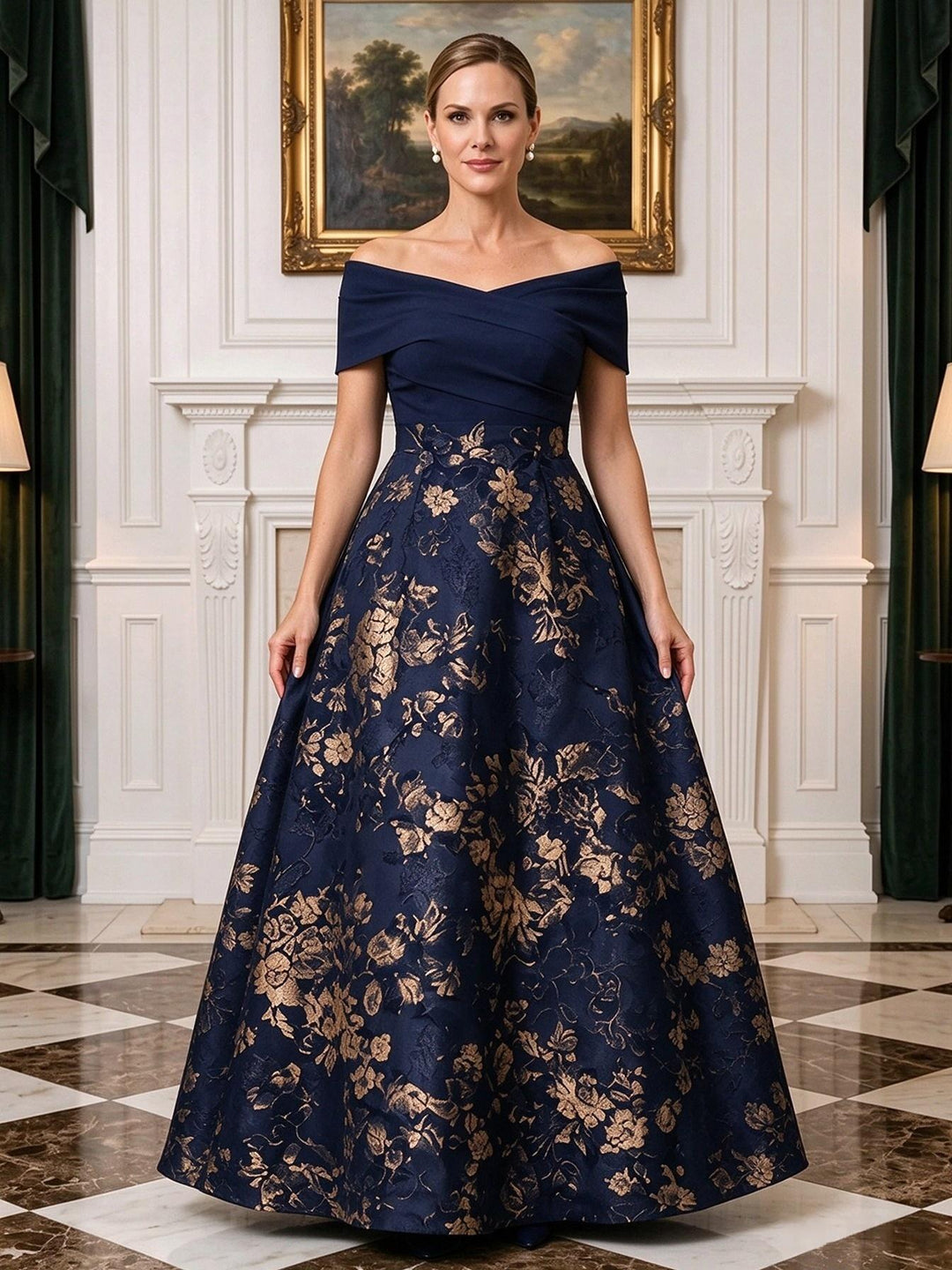 Jacquard A Line Off the Shoulder Cross Ruched Bodice  Mother of the Bride Dresses