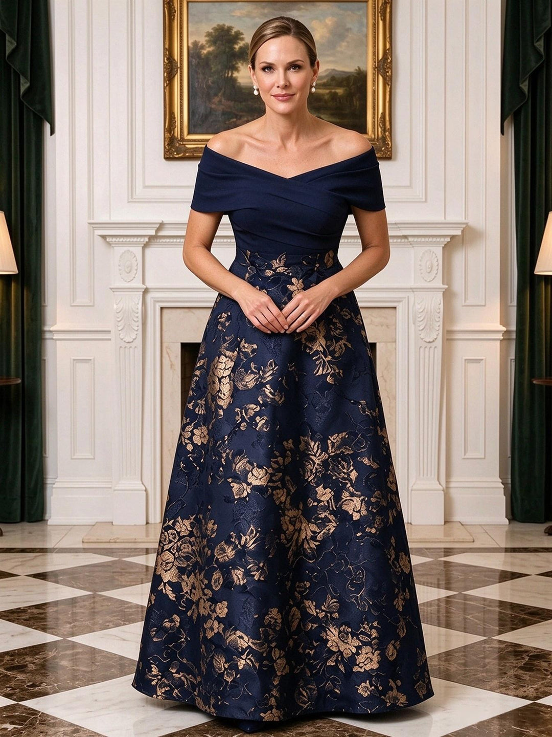 Jacquard A Line Off the Shoulder Cross Ruched Bodice  Mother of the Bride Dresses