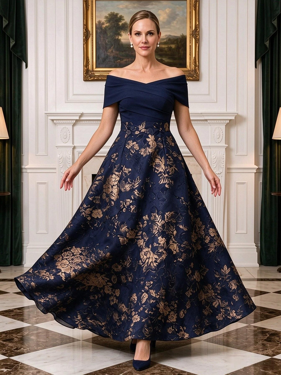 Jacquard A Line Off the Shoulder Cross Ruched Bodice  Mother of the Bride Dresses
