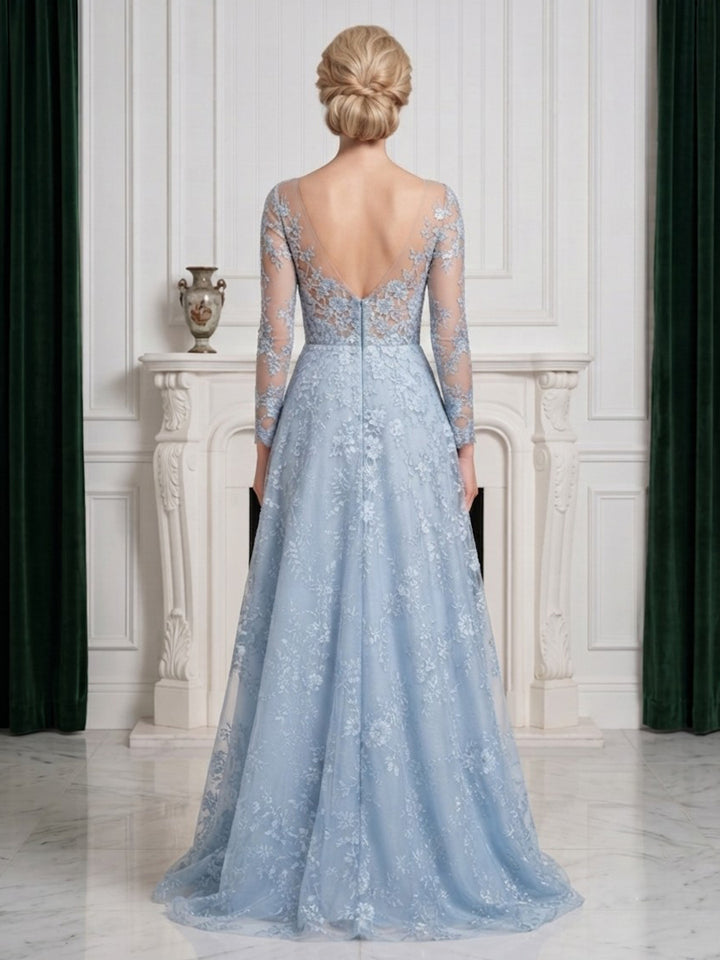 Tulle A Line Jewel Neck Lace Appliques  Mother of the Bride Dresses