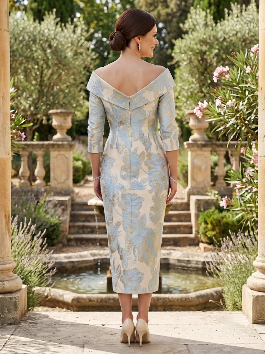 Jacquard Mermaid Off the Shoulder with Bow Satin Jacquard Mother of the Bride Dresses