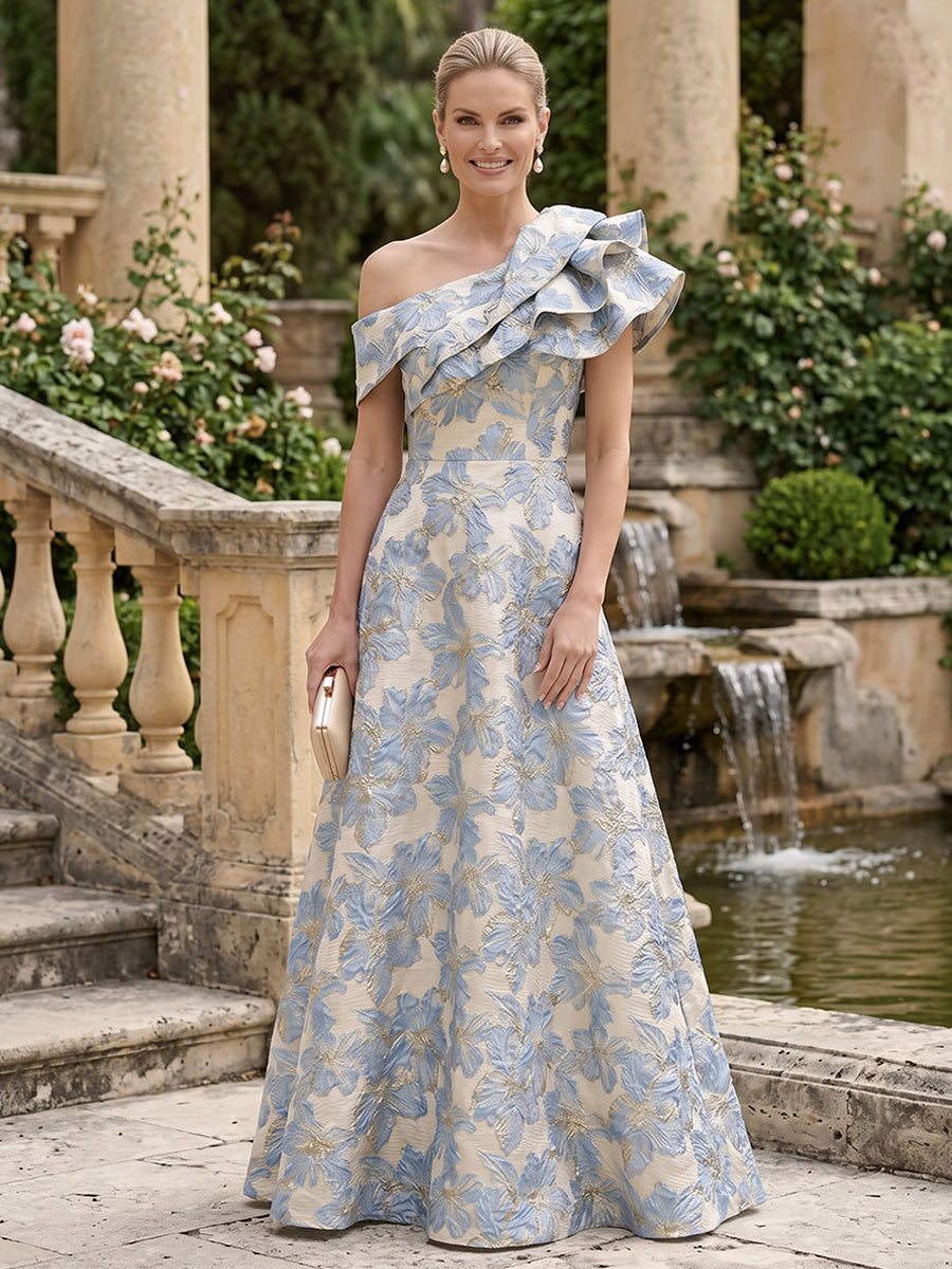Jacquard A Line One Shoulder Jacquard  Mother of the Bride Dresses