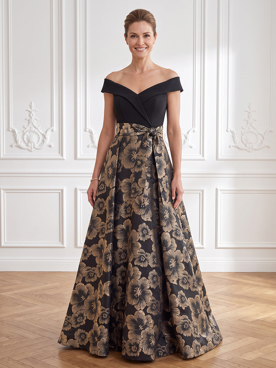 Jacquard A Line Off the Shoulder Jacquard  Mother of the Bride Dresses